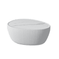 thumbnail image 5 of 32" Oval Coffee Table with Marble Top, Fluted PU Leather Center Table, Modern Minimalist Tea Table for Living Room, No Assembly, White, 5 of 5
