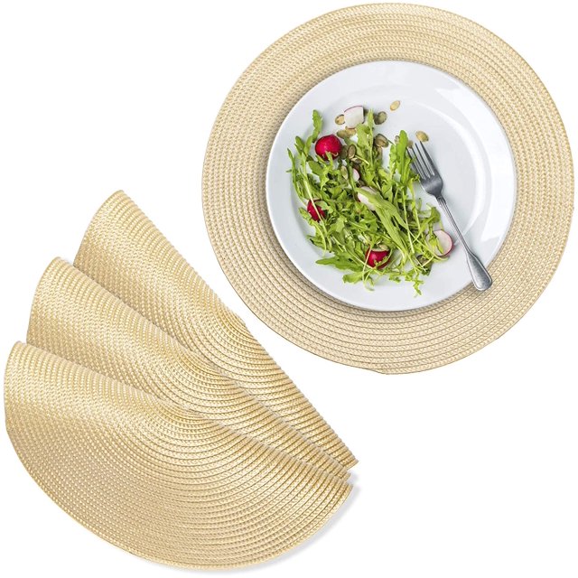 Ensemble de 4 Napperons Ronds Résistants à la Chaleur pour Table à Manger, 15 Pouces Beige Lavables - Beige