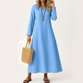 thumbnail image 2 of YDDIAN Long Sleeve Dress Women Plus Size V Neck Elastic Maxi Dress Fall Casual Active Midi Dresses with Pockets Blue L, 2 of 5