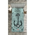 thumbnail image 3 of Ambesonne Navy Quilted Bedspread Set 2 Pcs, Vintage and Anchor, Twin Size, Turquoise, 3 of 3