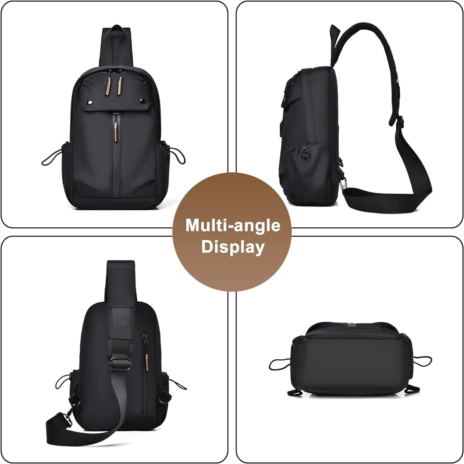 SikaFu Men's Lightweight Oxford Cloth Chest Bag Casual Daypack Crossbody Sling Bags for Hiking Cycling with USB Charging