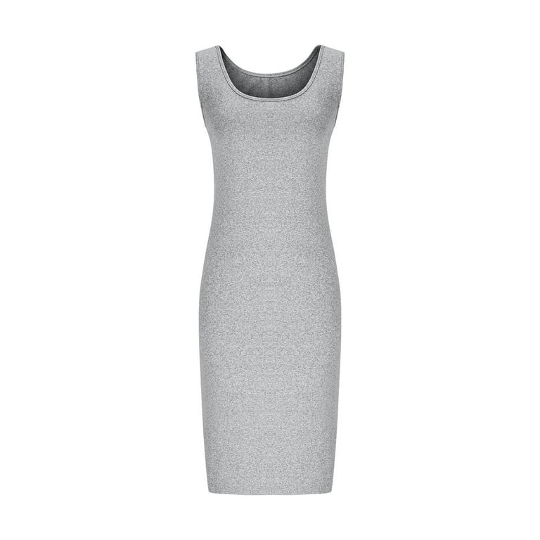 Tmoyzq Womens Tank Dress Summer Scoop Neck Ribbed Sleeveless Bodycon Mini Slim Fitted Midi Dresses
