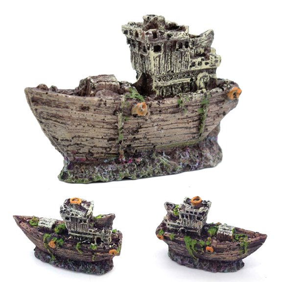 Mdesiwst Fish Tank Mini Sunken Ship Resin Boat Model Aquarium Landscaping Decoration