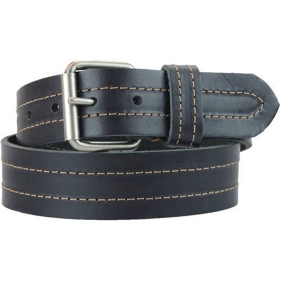 1-1/2 in. US Steer Hide Leather Double Stitch Men's Belt w/ Antq.Nickel Roller Buckle- Black