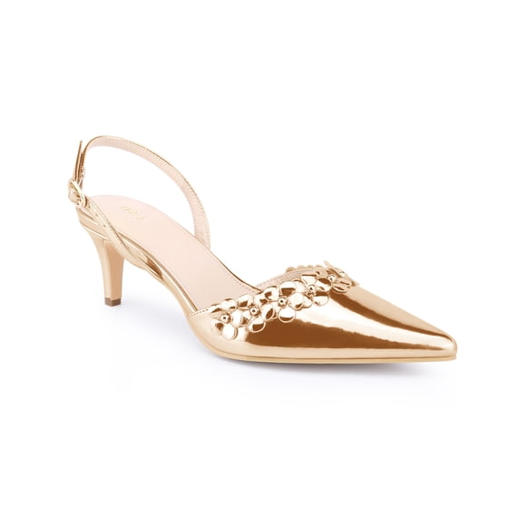 BLISSFUL STEP Stiletto Sandal Slingback High Heels Pointed Toe Heel Buckle Sandals for Women Rose Gold (Size 7)
