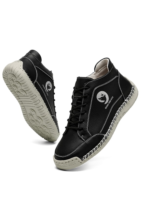 Women's Outdoor Casual Shoes,Fashion Vintage Hand-Stitching Leather Mid Top Non- Lace Up Travel Hiking Ankle Boots