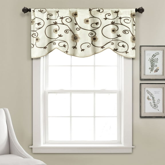 Lush Decor 100% Polyester Royal Garden Faux Silk Embroidered Valance Neutral Single 18x42