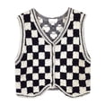 thumbnail image 5 of RMGVDSD Women Button Front V Neck Sleeveless Crochet Plaid Checkered Knit Sweater Vest Solid Color Casual Classic Soft Sweater /Black, 5 of 6