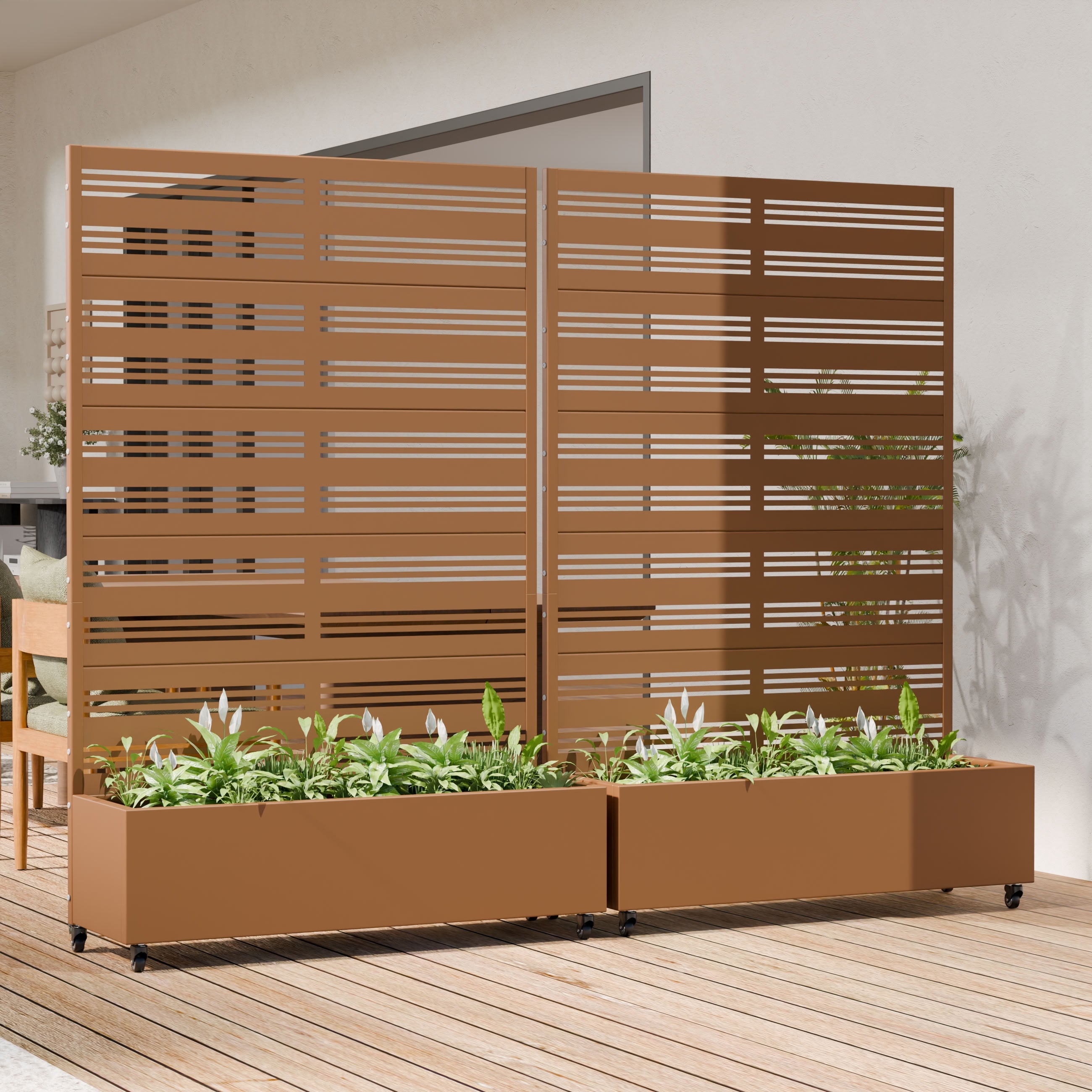 MAYEERTY 72*47in Outdoor Metal Planter Box, Decorative Laser Cut Planter, Privacy Screen Planter for Patio, Balcony, Backyard
