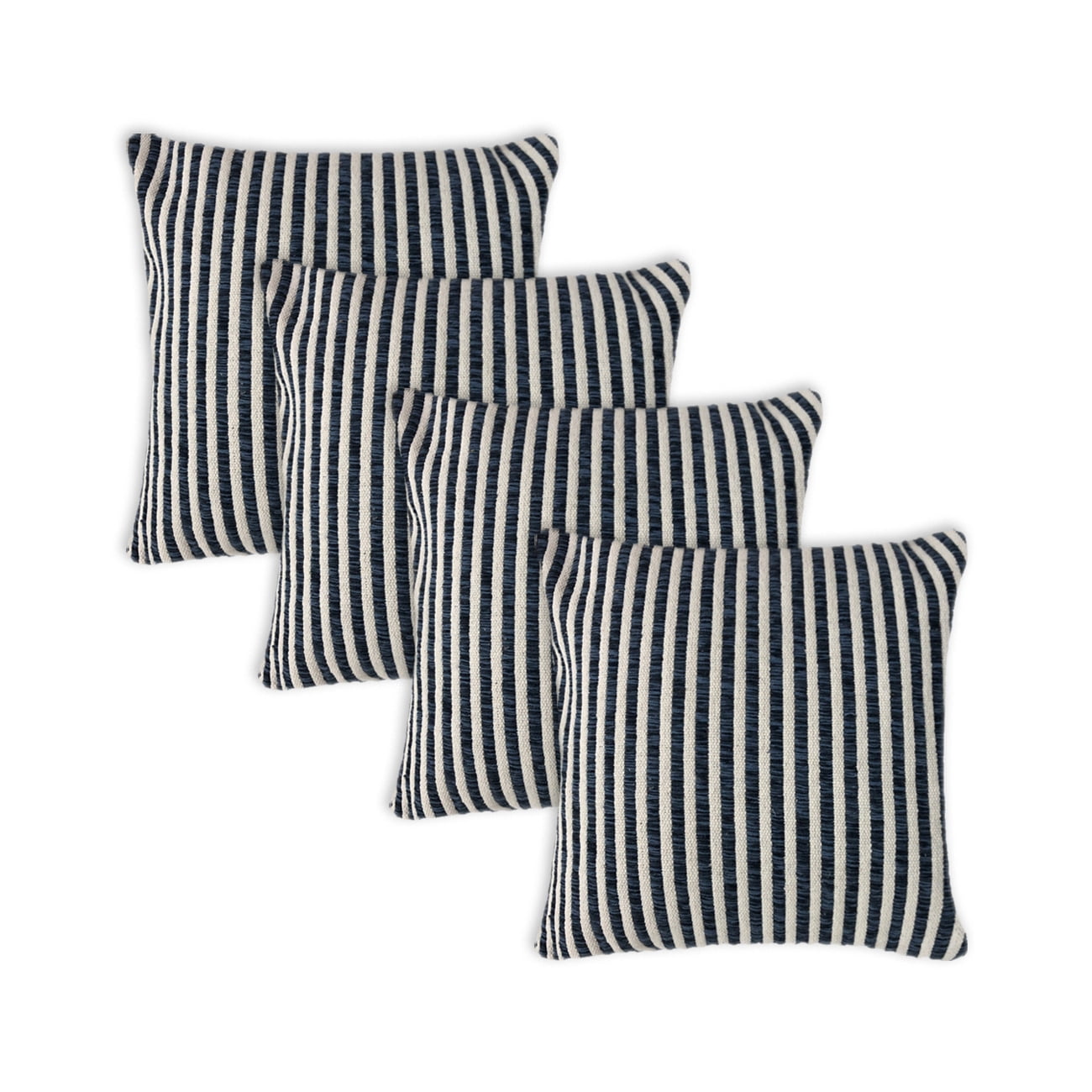 Ox Bay Hampton Set of 4 Blue/White Transitional Striped 22" x 22” Cotton Adult Decorative Throw Pillow