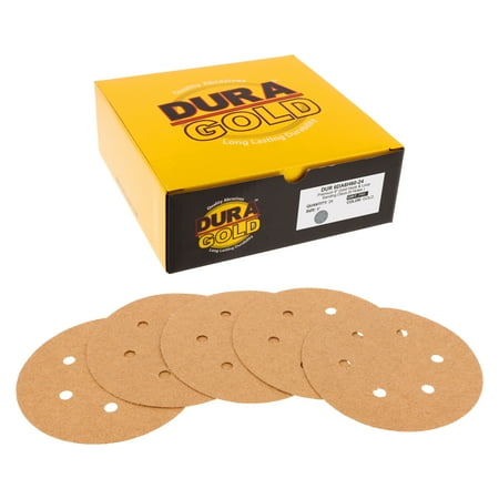 

Dura-Gold - Premium - 60 Grit 6 Gold Hook & Loop 6-Hole Sanding Discs for DA Sanders - Box of 24 Sandpaper Finishing Discs for Automotive and Woodworking