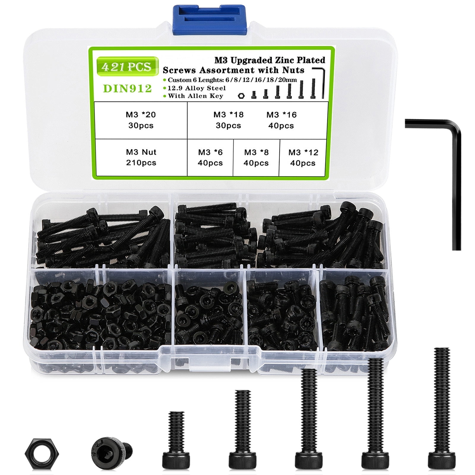 750-Piece Metric Bolt & Nut Kit - M3 Black Alloy Steel Assortment With Storage Box