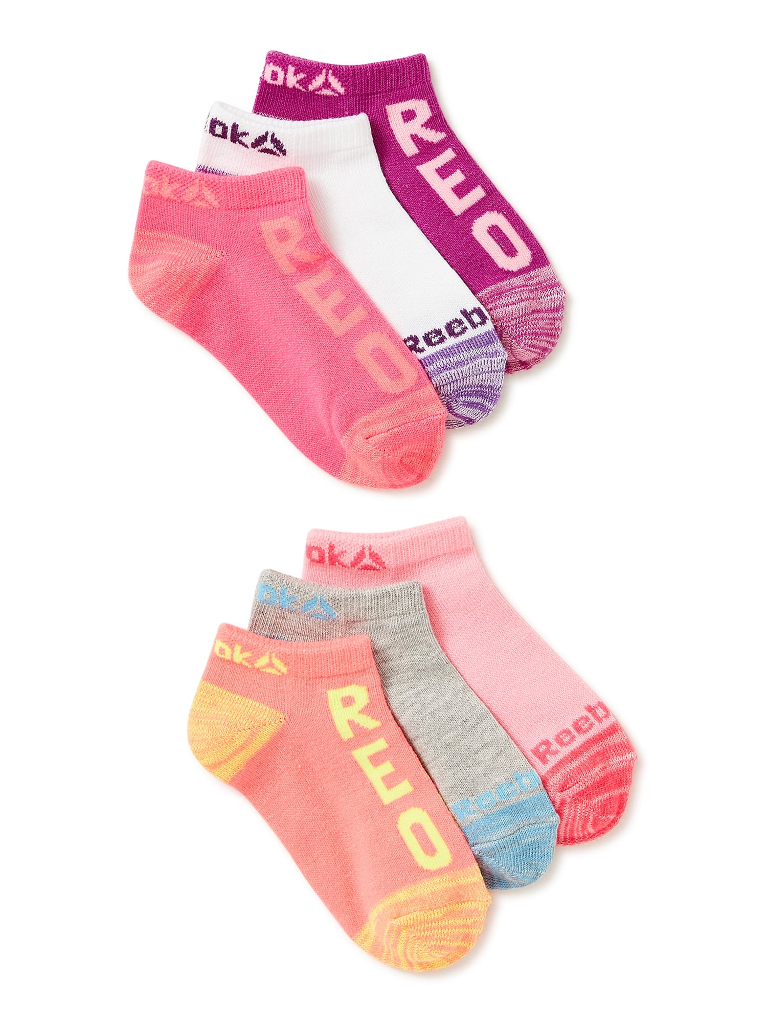Reebok Kids Girls' Flatknit Low Cut Socks, 6 Pack