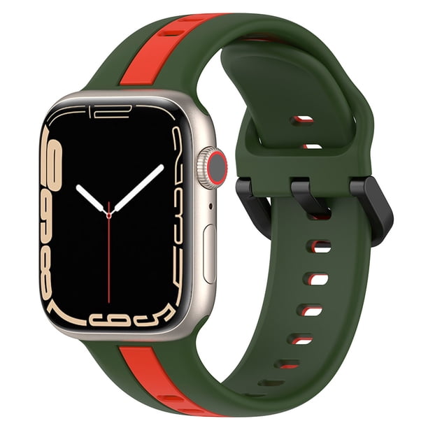 Correa de silicona para Apple Watch (42 mm/44 mm/45 mm/49 mm militar verde rojo)