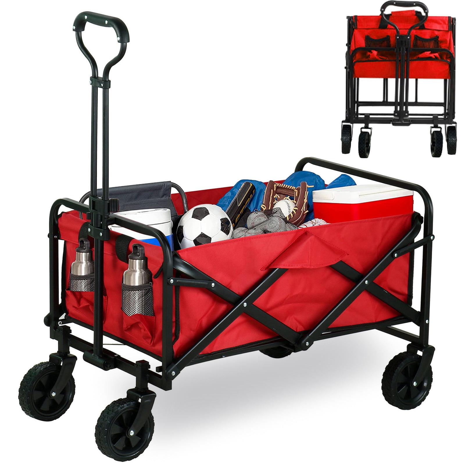 Outdoor Folding Wagon Cart, Heavy Duty Collapsible Garden Cart with
