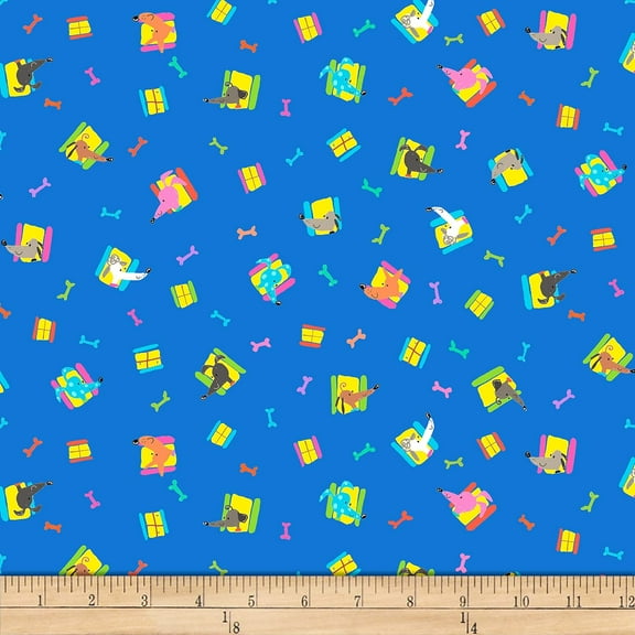 Quilting Treasures Amanda Haley Dogtown Dog Heads & Bones Quilt Fabric, Royal 100% Cotton Fabric sold by the yard