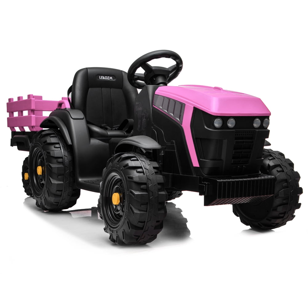 PINK 12V Kids Ride On Car Tractor Electric Music 2 Speed Seat Belt with Trailer 