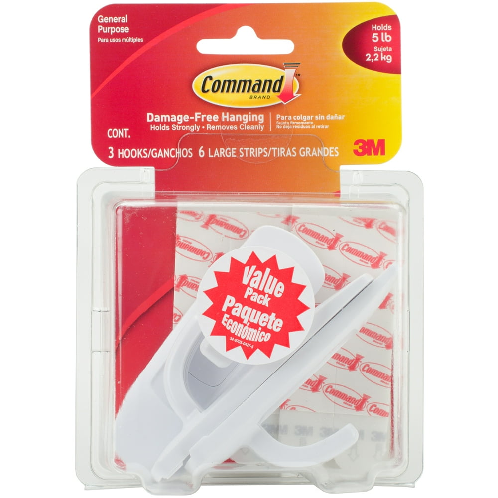 Command Utility Hook Value Pack 3/Pkg3 White Hooks & 6 Strips