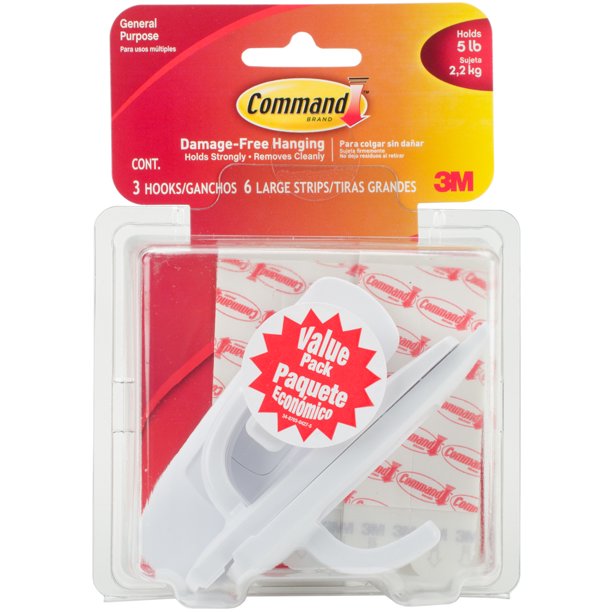Command Utility Hook Value Pack 3/Pkg3 White Hooks & 6 Strips