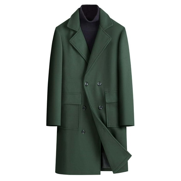Men's Leisure Trench Coat, Solid Color Slim Fit Mid-Length Woolen Design for Family Gatherings and Fall Winter Fashion,Army Green,4XL