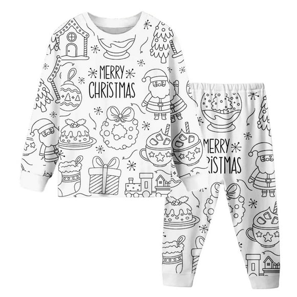 LYHaoo Boys Pajamas Long Sleeve Top And Pants Doodle Sleepwear For Kids Holiday Family Matching Outfits,Sleepwear Sets 8-9 Years