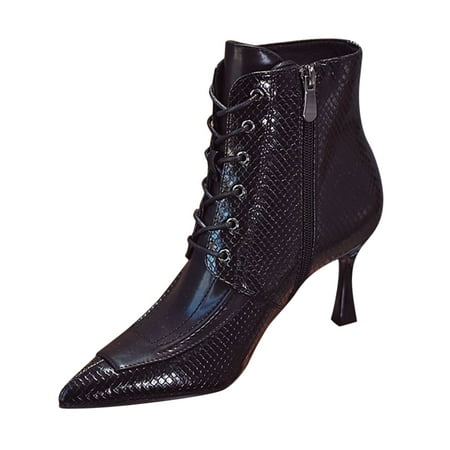 

GNEIKDEING 2023 Autumn And Winter New Snake Pattern High Heeled Ankle Boots Women s Korean Stiletto Side Zipper Women s And Nude Boots Gift on Clearance