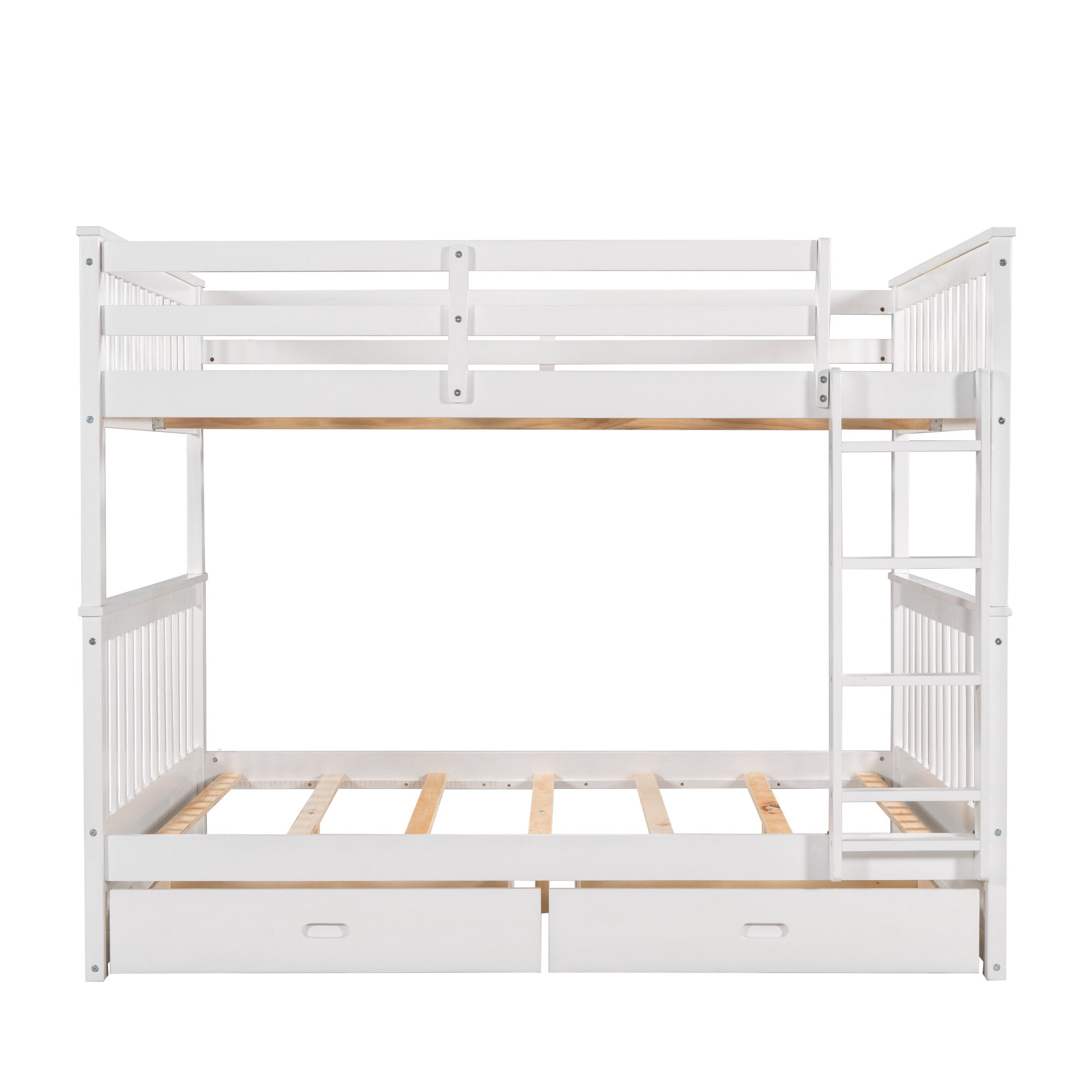 Aukfa Full over Full Bunk Bed with Two Storage Drawers, Wood Convertible Two Bed for Kids Teens - White