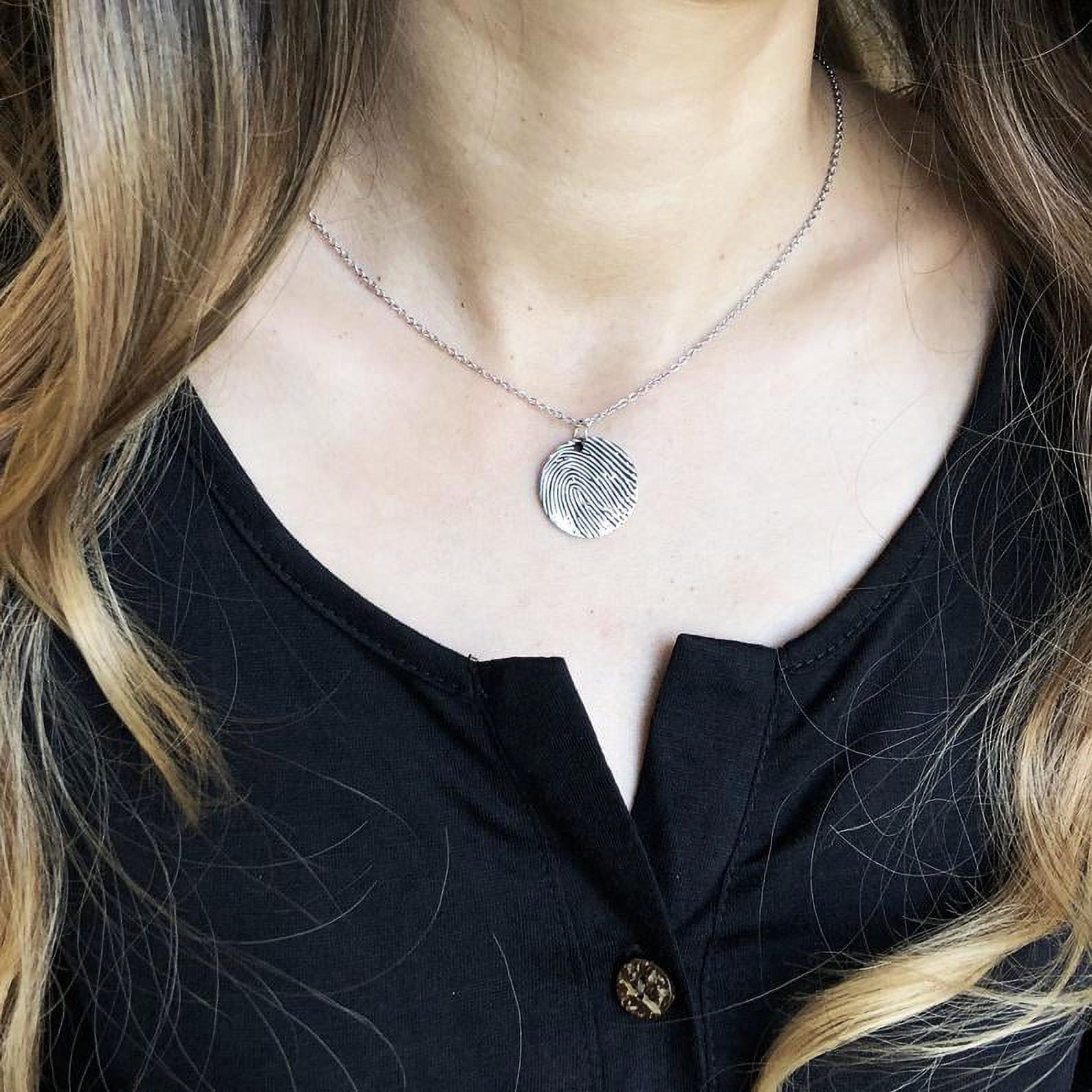 Engravable Round Disc Actual Fingerprint Pendant Memorial Keepsake Loved One Thumb Print Stainless Steel Jewelry with Gift Box [Gold]