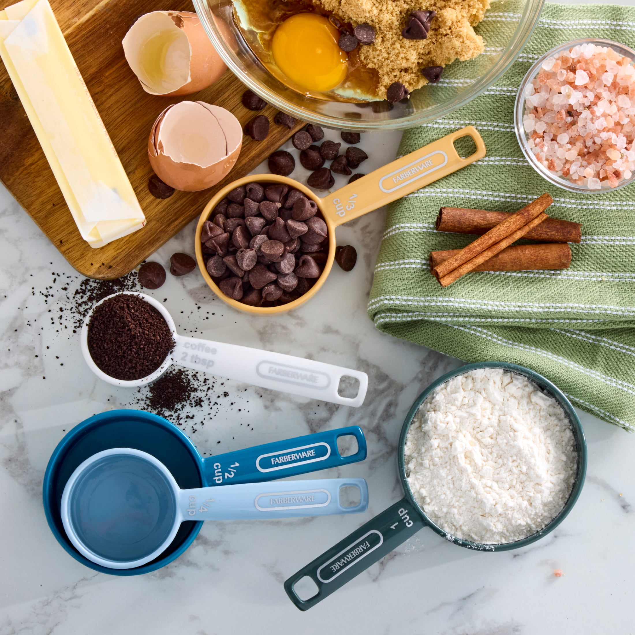Farberware Professional Measuring Cup Set with Bonus Coffee Scoop, Assorted Colors