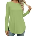 thumbnail image 2 of Yuyuzo Womens Tops Crew Neck Long Sleeve Side Split Solid Color Loose Casual Basic Fall Tunic Top, 2 of 5