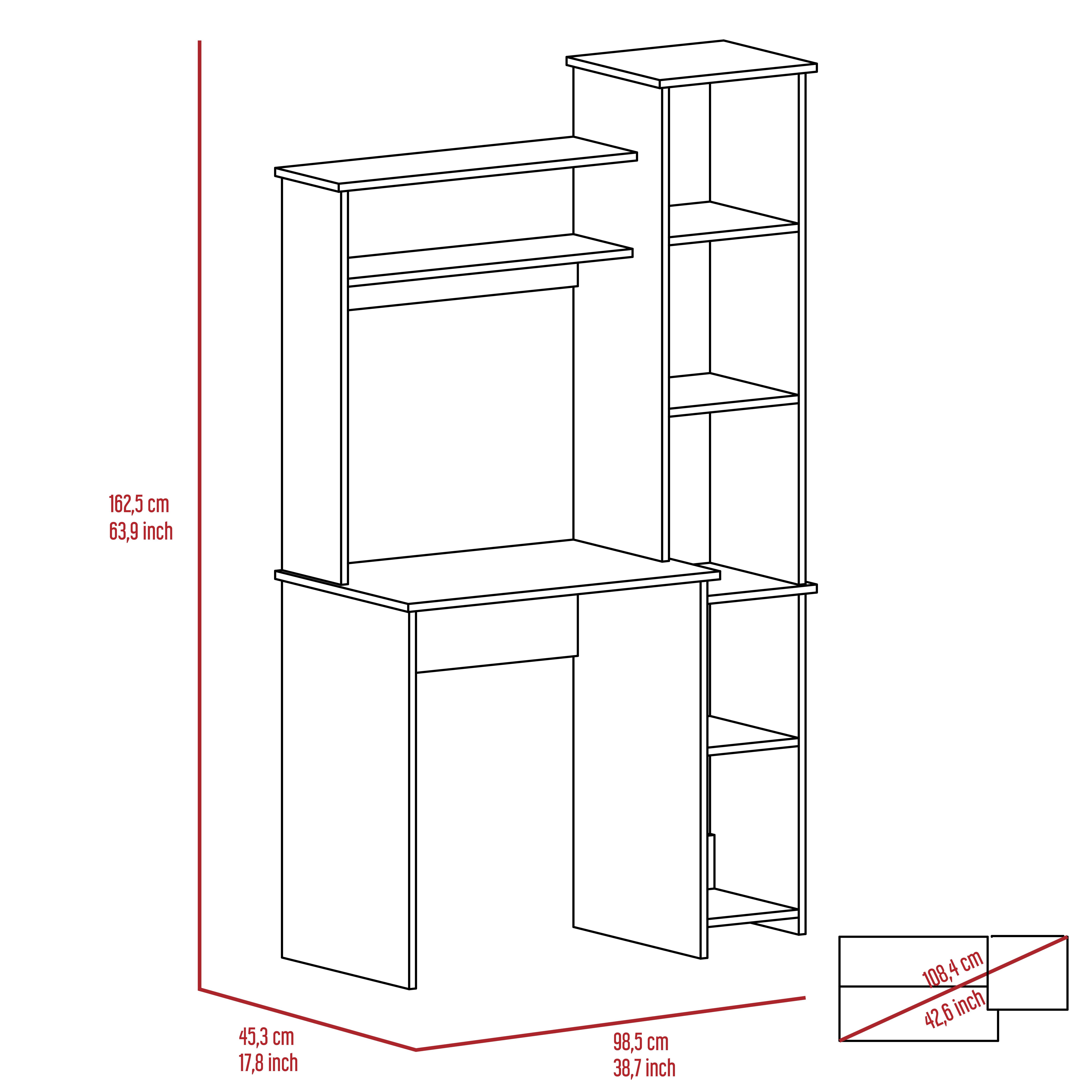 Asteroutdoor Versalles Writing Desk with Shelves and Cubbies, Light Gray