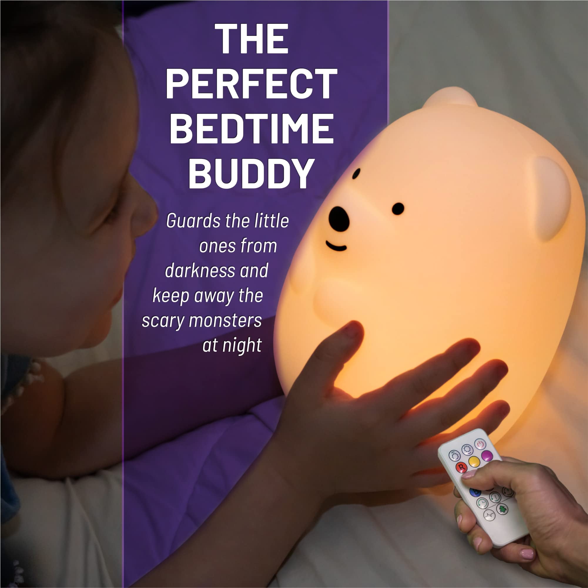 LumiPets Nursery Nightlight: Bear-Shaped Baby Nightlight - Rechargeable with Remote Bed, Sleep, Crib