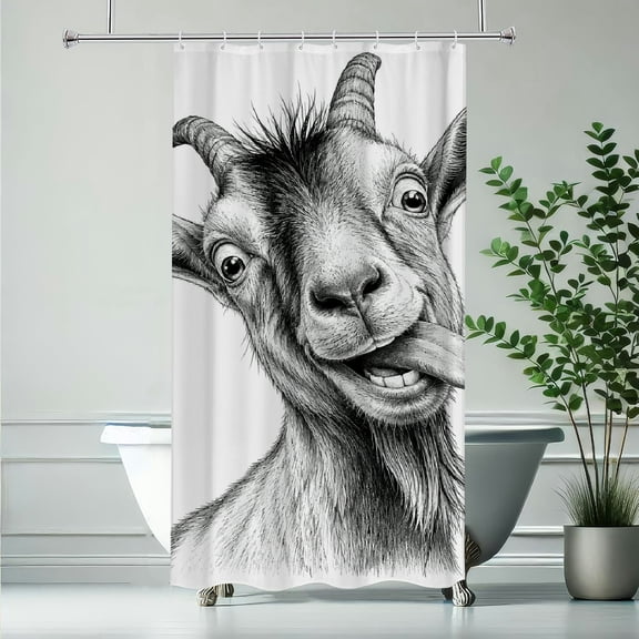 RKSupls Sketch Goat Tongue Funny Waterproof Shower Curtain Polyester Shower Curtain with Hooks for Chic Elegant Home Bathtub Bathroom Decor
