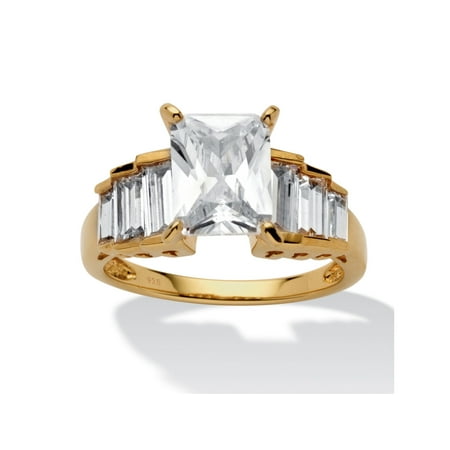 482 Tcw Emerald Cut Cubic Zirconia 14k Gold Over Sterling Silver Engagement Ring