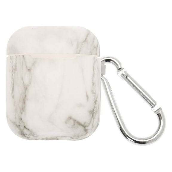 Claire's White Marble Silicone Earbud Case Cover - Compatible with Apple AirPods