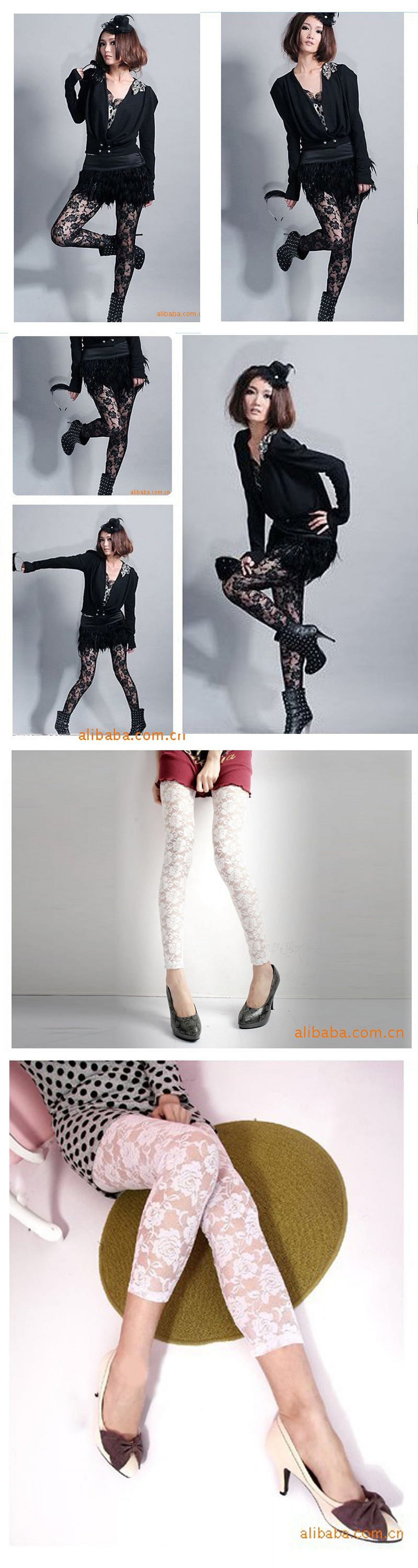 Hot Sexy Women Lady Rose Sheer Slim Lace Through Leggings Pants Footless  Tights Black White New 