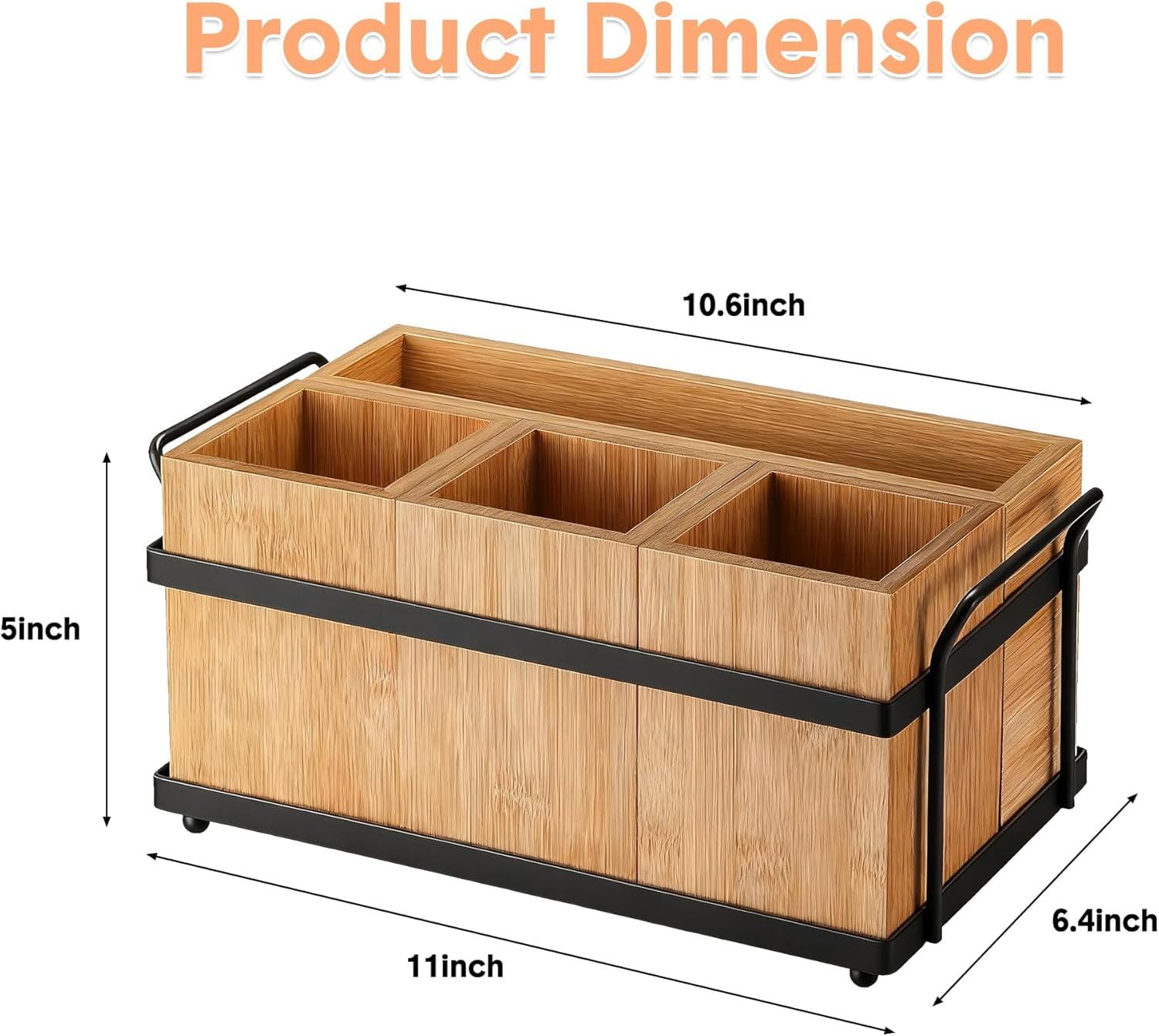 Garvee Utensil Holder for Party, 10.6 x 6.4 x 5", with 4 Detachable Compartments & Metal Tray, Oak