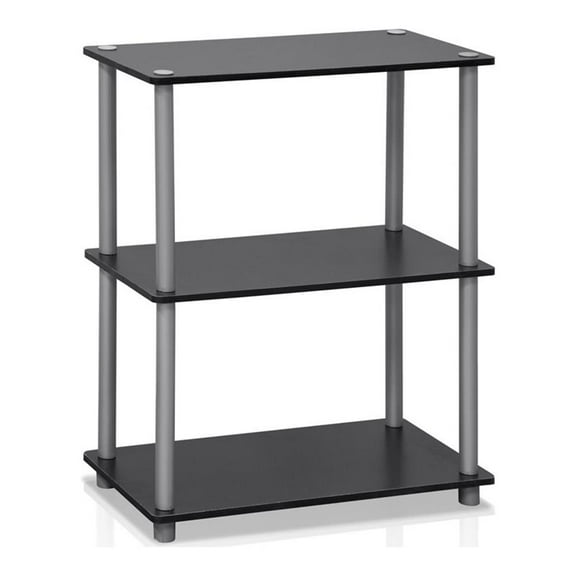 Pemberly Row Turn-N-Tube Wood 3-Tier Compact Shelf Display Rack in Black/Gray