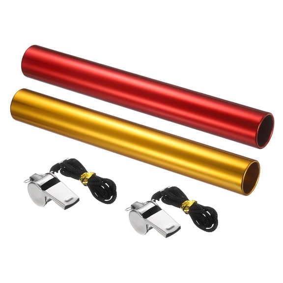 Track Field Relay Baton, Aluminum Track Field Relay Baton for Running Race Team with Whistle 11.5" & 2 Pack & Gold & Red-Fit for (Outdoor/Track Field/Sports/Running/Game)