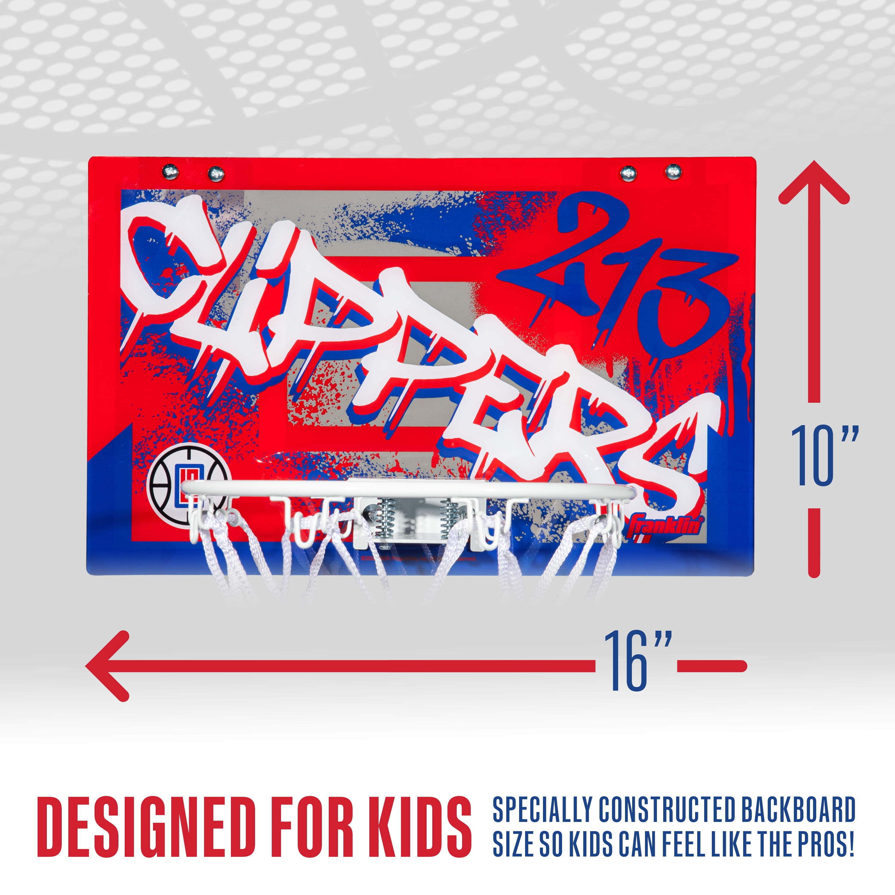 Franklin Sports NBA Los Angeles Clippers Over the Door Basketball Hoop - Kids Indoor Basketball Hoop with Mini Basketball - NBA Fan Shop Mini Hoop for Bedroom + Office - Over the Door Mini Hoop Set