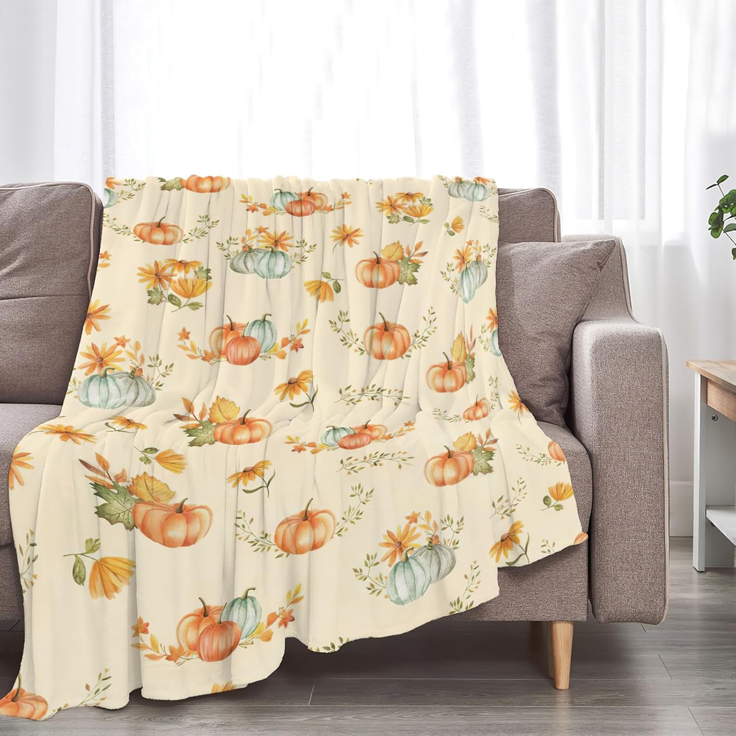 Fall Pumpkin Blanket Ultra Soft Cozy Autumn Pumpkins Throw Blanket Fleece Fuzzy Plush Bedding Harvest Blanket Thanksgiving Gifts for Bed Kids Adults 50"x40"