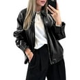 thumbnail image 2 of Female Leather Jackets Oversized Faux Plus Size Moto Biker Coat Fall Outfits Fashion Clothes Black M, 2 of 8