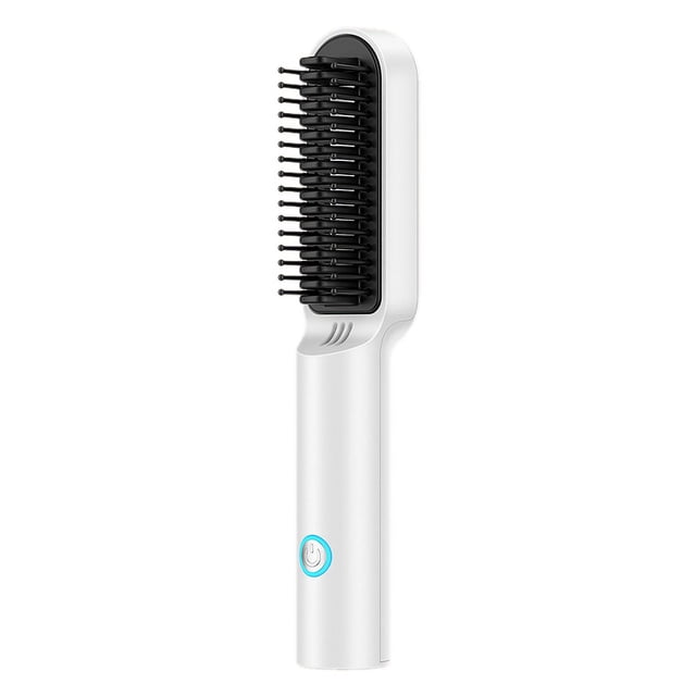 Mini peine alisador eléctrico portátil de calentamiento rápido, recargable, multifuncional, para cabello liso, color blanco perla