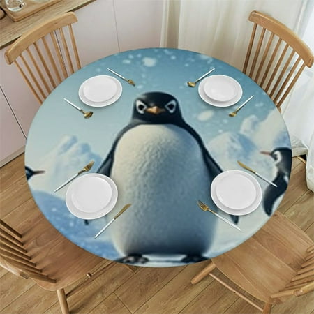 

Autua Penguin Snow Figurativism Round Tablecloth Stain-Resistant Washable 100% Polyester Fiber for Indoor Outdoor Restaurants Weddings Parties Kitchen Decoration Waterproof 54 -58