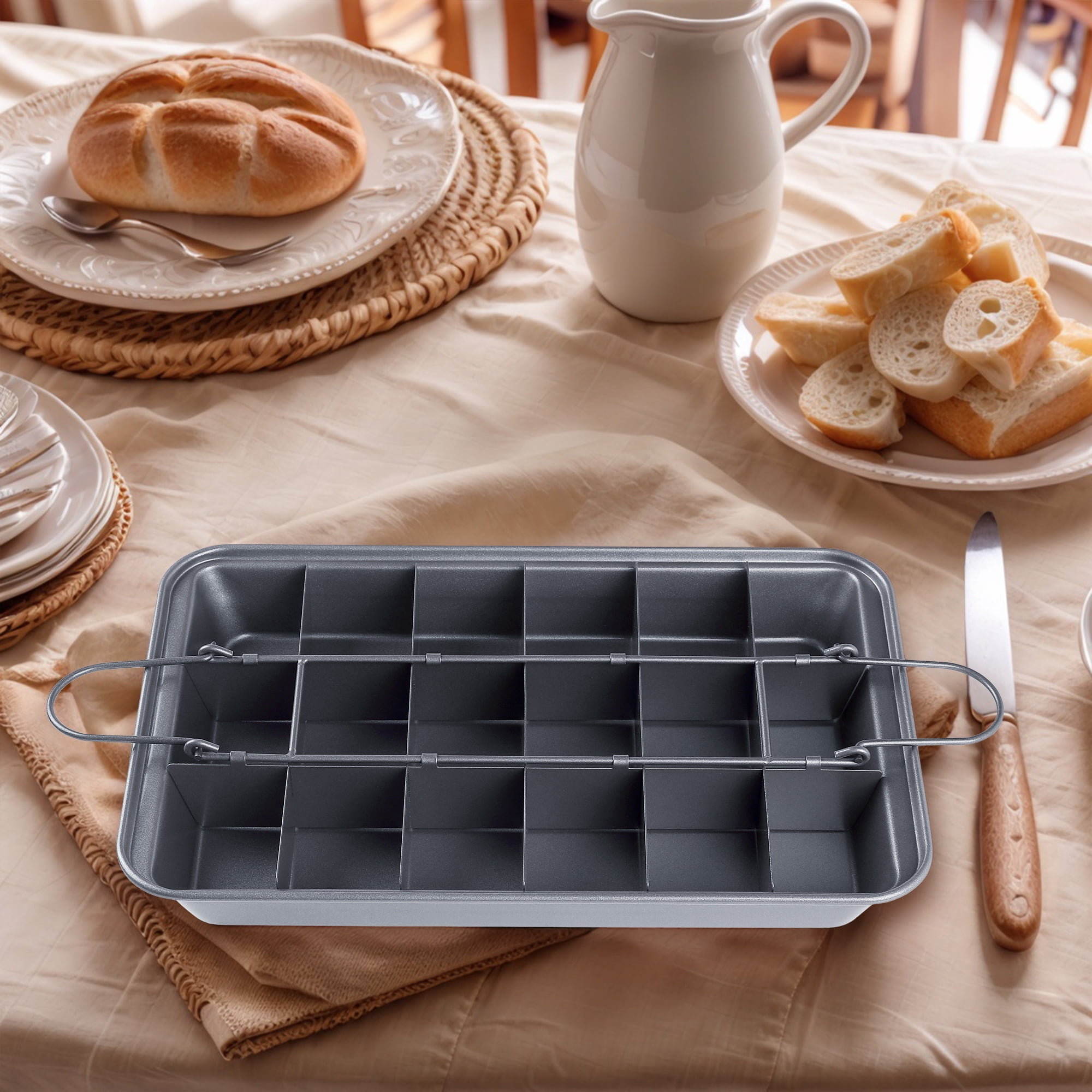Unique Bargains Non-stick Brownie Cake Pan with Dividers Silver 12.2*7.9*1.6in