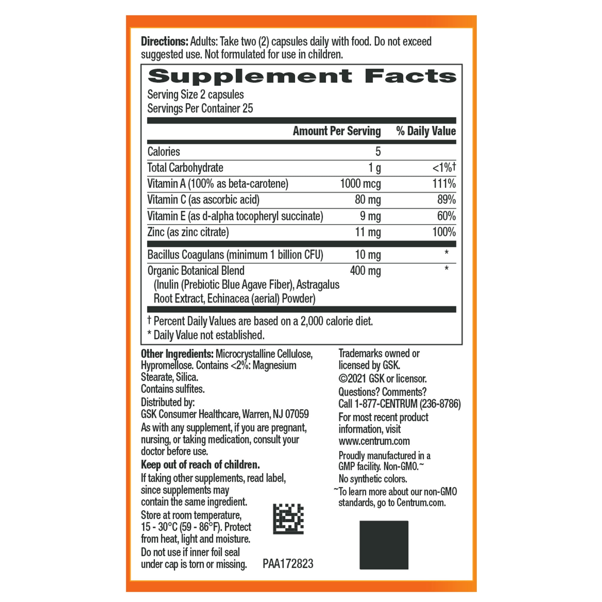 Centrum Immune and Digestive Support Probiotic Supplement Capsules, 50 Ct