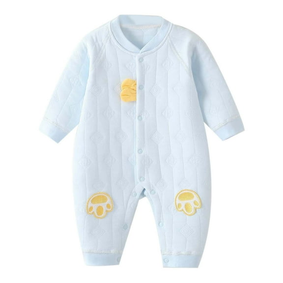 FAOWME Girls Long Sleeve Pullover Romper Cute Little Embroidery Pattern Sweatshirt Bodysuits Romper Blue 6-9 Months
