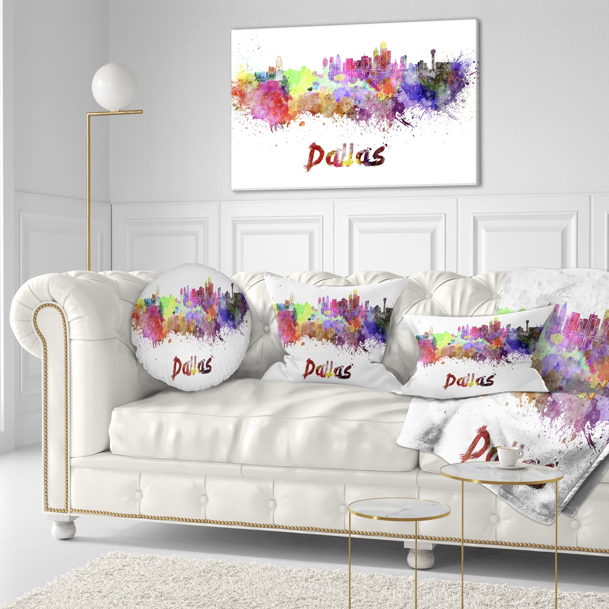 Designart Dallas Skyline - Cityscape Throw Pillow - 12x20