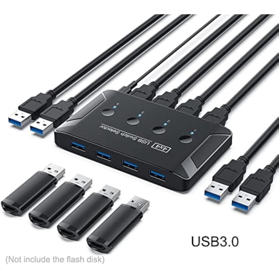 KSRplayer KVM USB 3.0 Switch Selector 4 Port PCs Sharing 4 Devices for Keyboard Mouse Scanner Printer