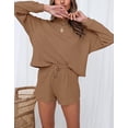 thumbnail image 3 of Haut à Manches Longues et Shorts en Tricot Gaufré pour Femmes Ensemble de Pyjama de Détente avec Poches, 3 of 5